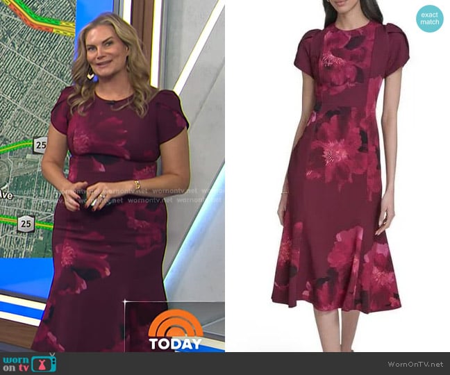 Calvin Klein Floral Sheath Dress in Red worn by Emily West on Today