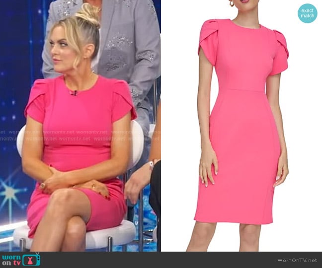 Calvin Klein Tulip-Sleeve Sheath Scuba Crepe Knee-length Dress worn by Elaine Hendrix on Good Morning America