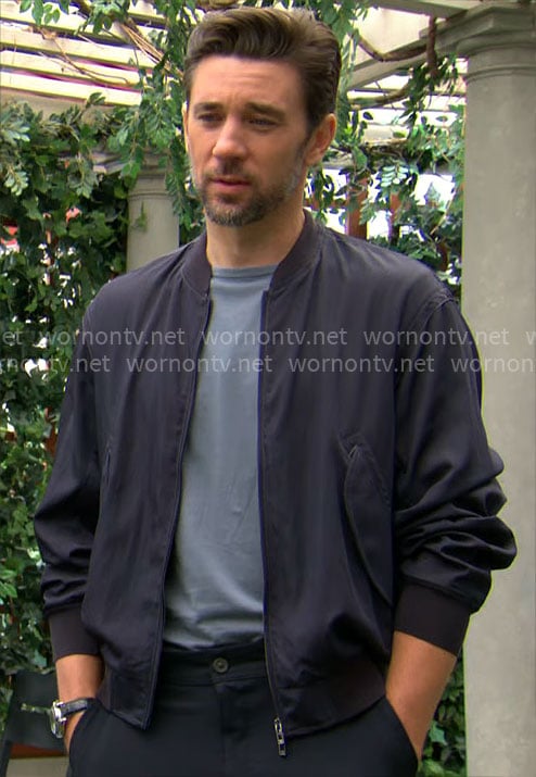 Cane's navy bomber jacket on The Young and the Restless