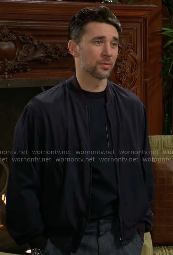 Cane's navy bomber jacket on The Young and the Restless
