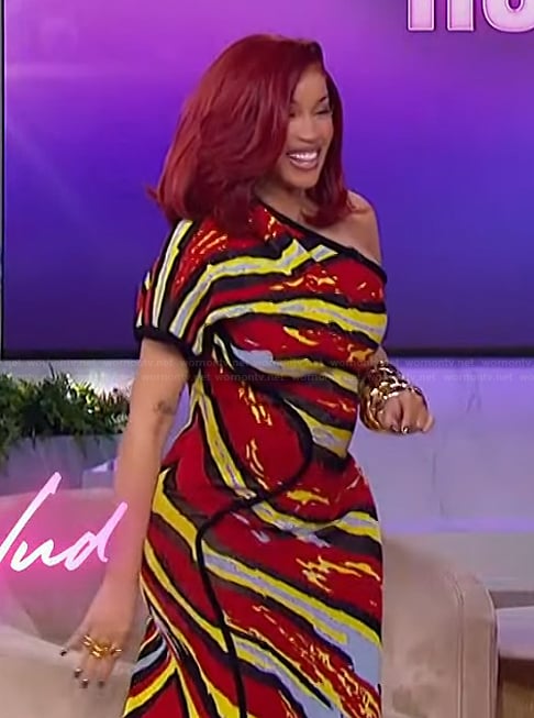 Cardi B’s metallic stripe dress on The Jennifer Hudson Show