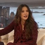 Catherine Zeta-Jones’ burgundy embellished top on The Drew Barrymore Show