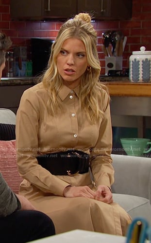 Cat’s beige shirtdress on Days of our Lives