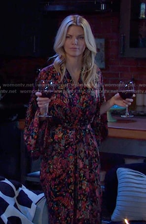Cat’s floral robe on Days of our Lives