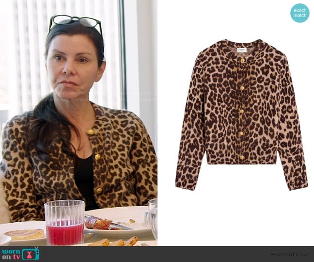 Celine Cardigan in leopard cashmere worn by Heather Dubrow on The Real Housewives of Orange County