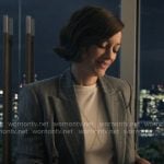 Celine’s grey pinstripe blazer on The Morning Show