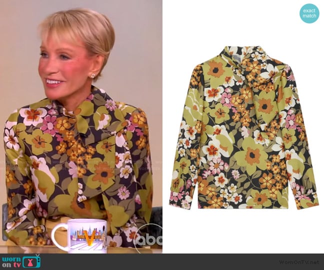 Celine Lavalliere blouse with bow in silk organza worn by Barbara Corcoran on The View