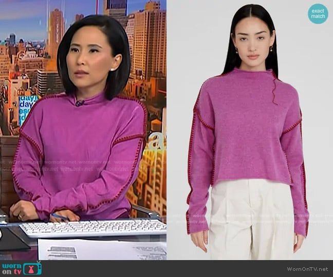 Chan Luu Annie Cashmere Cropped Sweater Violet worn by Vicky Nguyen on NBC News Daily