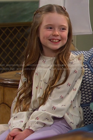 Charlotte’s ivory floral ruffle top on Days of our Lives