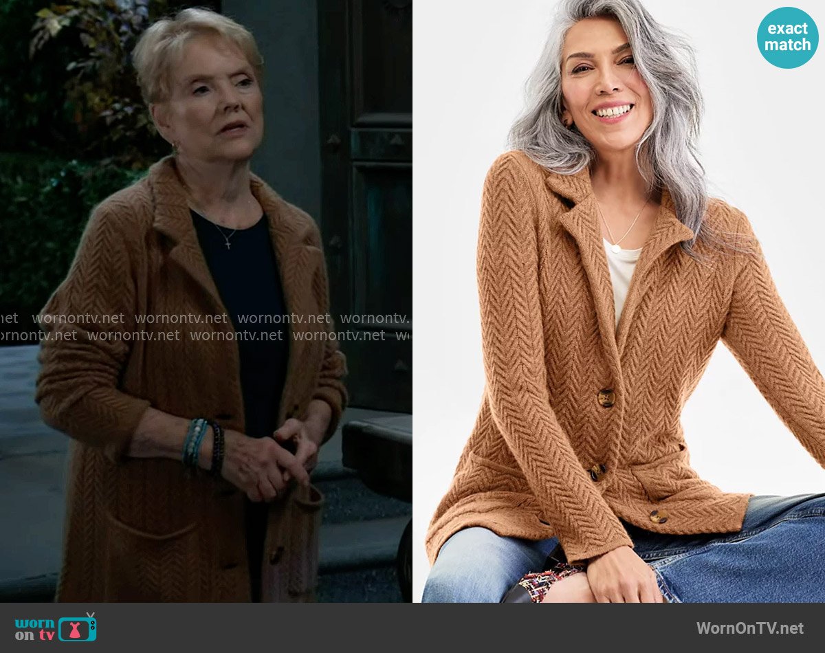 Charter Club 100% Cashmere Herringbone Stitch Blazer in Warm Praline Heather worn by Veronica Bard (Erika Slavek) on General Hospital
