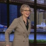 Jane Lynch’s check print blazer on Live with Kelly and Mark