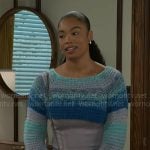 Chelsea’s blue cropped sweater and floral jeans on Beyond the Gates