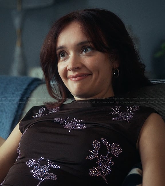 Cherry's black floral sequin top on The Girlfriend
