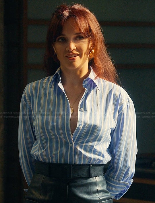 Cherry's blue stripe shirt on The Girlfriend