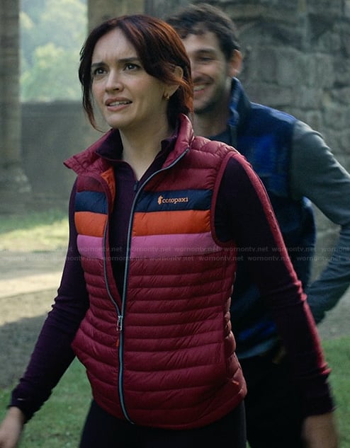 Cherry's pink padded vest on The Girlfriend
