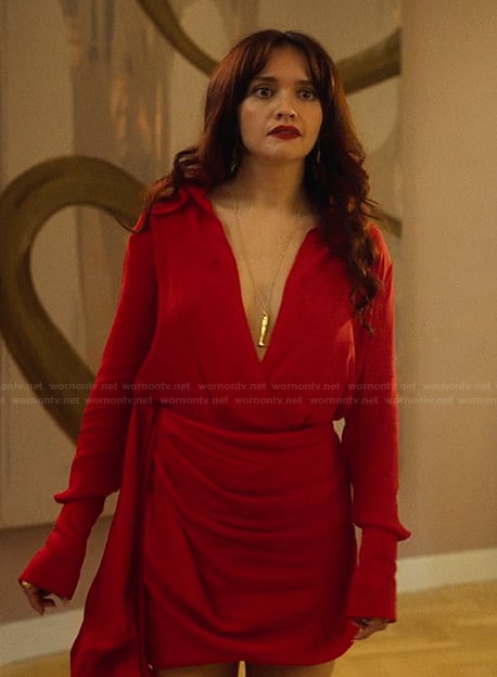 Cherry's red drape mini dress on The Girlfriend
