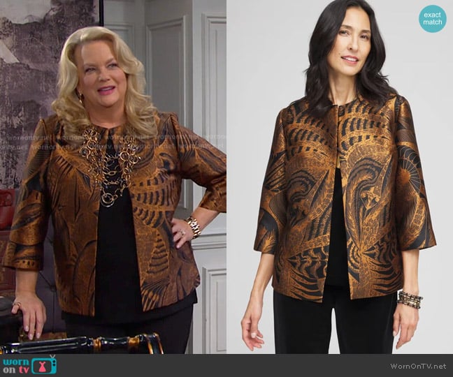 Chico's Floral Jacquard Jacket Travelers Collection worn by Anna DiMera (Leann Hunley) on Days of our Lives