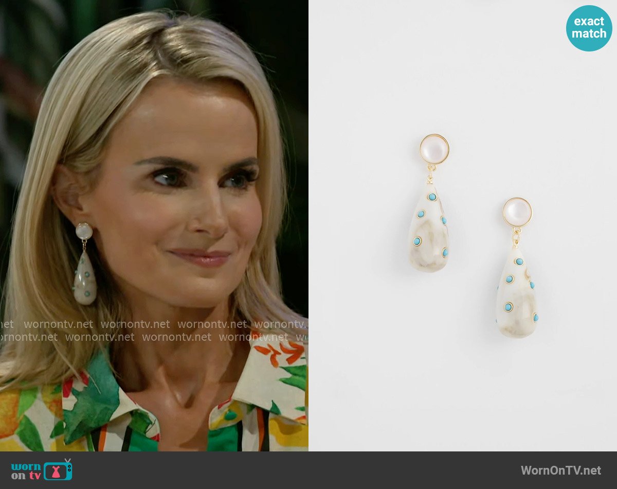 Chicos Turquoise Teardrop Earrings worn by Vanessa McBride (Lauren Buglioli) on Beyond the Gates