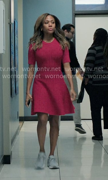 Chris's pink monogram dress on The Morning Show
