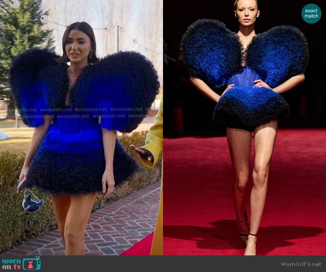Christian Siriano Ombré Tulle Corseted Structured Mini Dress in Black & Electric Blue worn by Bronwyn Newport on The Real Housewives of Salt Lake City