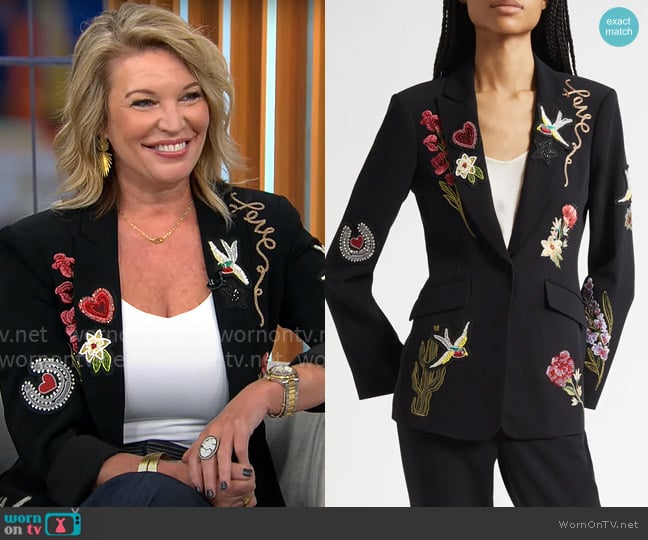 Cinq a Sept Cheyenne Western Americana Appliqué Scrunched Blazer worn by Jen Hatmaker on CBS Mornings
