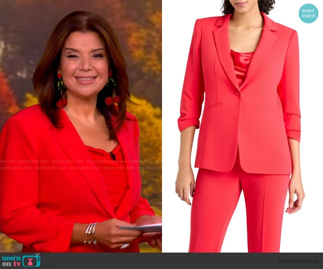 Cinq a Sept Khloe Ruched Sleeve Blazer worn by Ana Navarro on The View