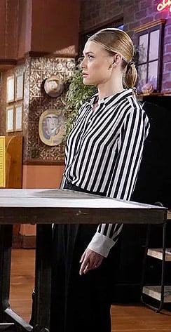 Claire’s striped button down shirt on The Young and the Restless