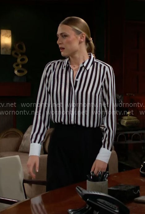 Claire's striped button down shirt on The Young and the Restless