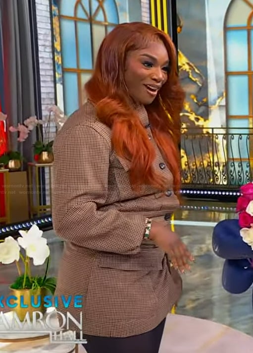 Claressa Shields’ check print jacket and skirt on Tamron Hall Show