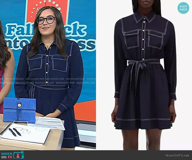 Claudie Pierlot Reinette Contrast Top-Stitch Silk Dress worn by Savannah Sellers on Today