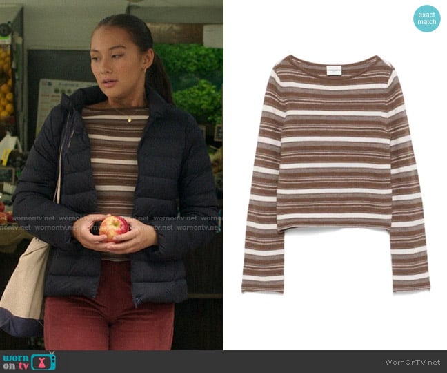 Claudie Pierlot Striped flare-sleeve Sweater worn by Belly Conklin (Lola Tung) on The Summer I Turned Pretty
