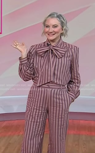 Clea Shearer’s pink striped tie neck blouse and pants on Today