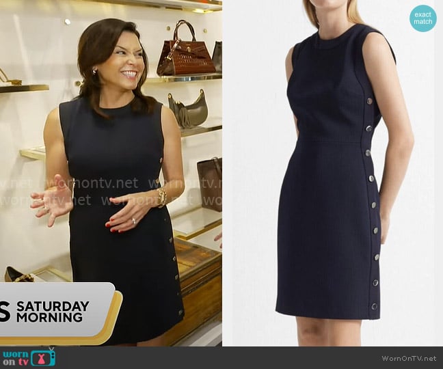 Club Monaco Button Sheath Dress worn by Meg Oliver on CBS Mornings
