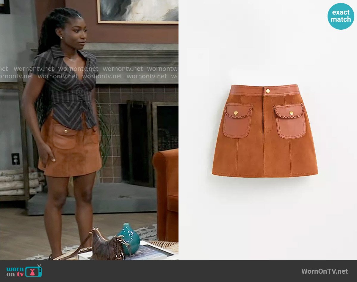 Coach Braided Suede Mini Skirt worn by Trina Robinson (Tabyana Ali) on General Hospital