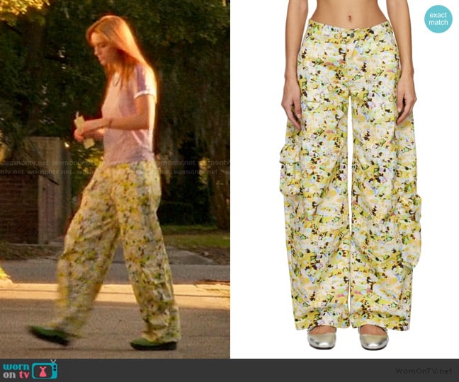 Collina Strada Yellow Lawn Trousers In Puzzle Flower worn by Ruthie Bender (Marley Aliah) on The Runarounds