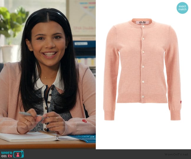 Comme Des Garcons Play Long-sleeved knitted cardigan worn by Jackie Howard (Nikki Rodriguez) on My Life with the Walter Boys