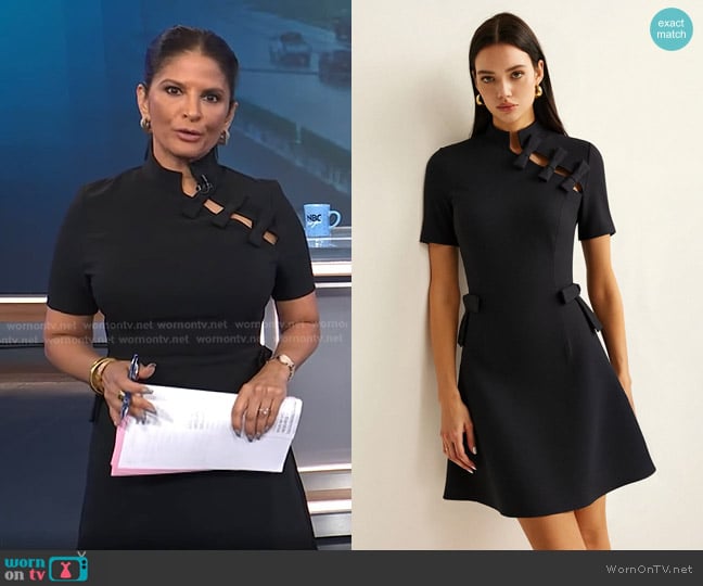 Commense Bow Cut-Out Stand Collar Short Sleeve Dress worn by Darlene Rodriguez on Today