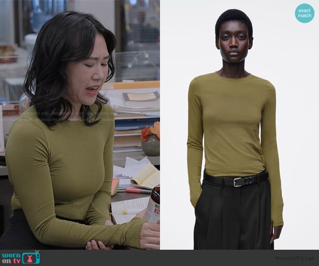 Cos Slim Fit Long Sleeve Stretch Cotton Top worn by Nicole Lee (Ramona Young) on The Paper
