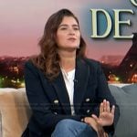 Cote de Pablo’s navy double breasted blazer on Access Hollywood