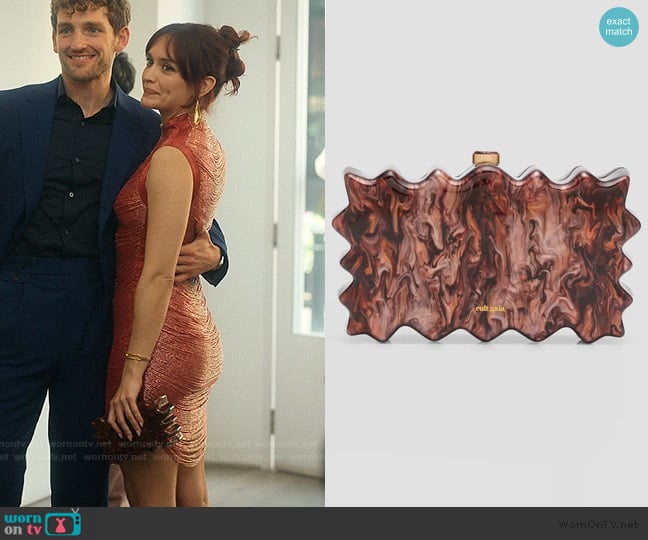 Cult Gaia Paloma Wavy Marble Clutch Bag worn by Cherry Laine (Olivia Cooke) on The Girlfriend