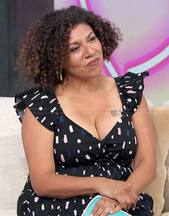 Damona’s black printed ruffle dress on Access Hollywood