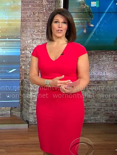 Dana Jacobson's red v-neck dress on CBS Mornings