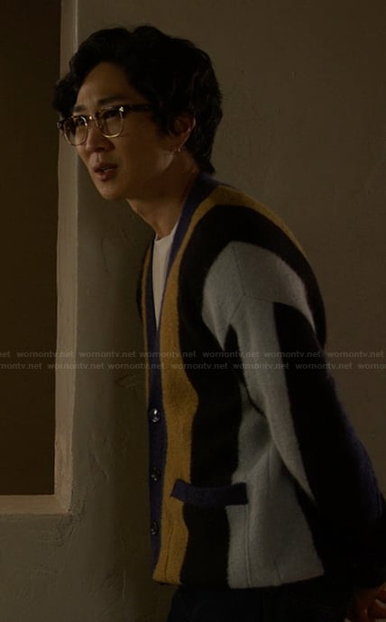 Daniel’s striped cardigan on Reasonable Doubt