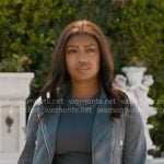 Daphne’s grey cropped suede jacket on High Potential