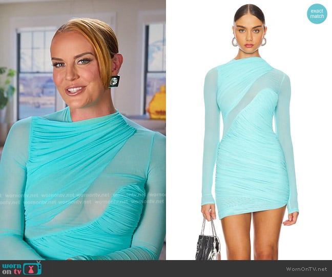 David Koma Mesh Long Sleeve Mini Dress in Turquoise worn by Whitney Rose on The Real Housewives of Salt Lake City
