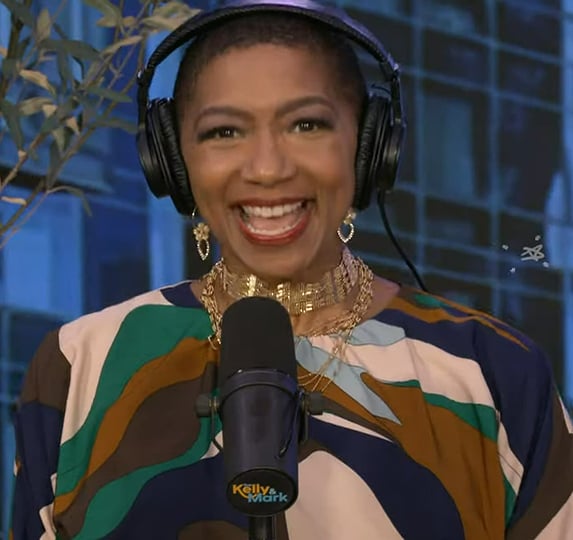 Deja Vu's abstract print dress on Live with Kelly and Mark
