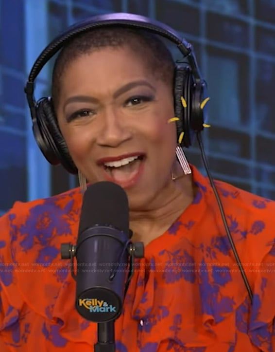 Deja Vu’s red floral print ruffle top on Live with Kelly and Mark
