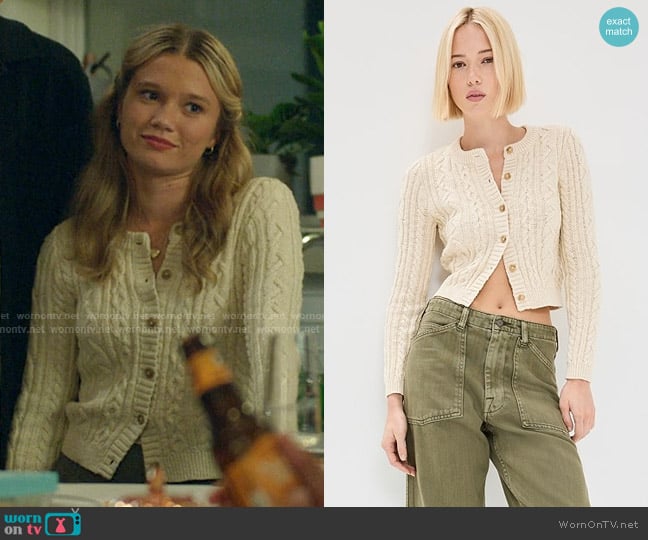Denimist Cable Shrunken Cardigan in Ecru Slub worn by Taylor Jewel (Rain Spencer) on The Summer I Turned Pretty