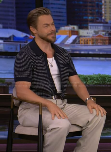 Derek Hough’s navy polo on Live with Kelly and Mark