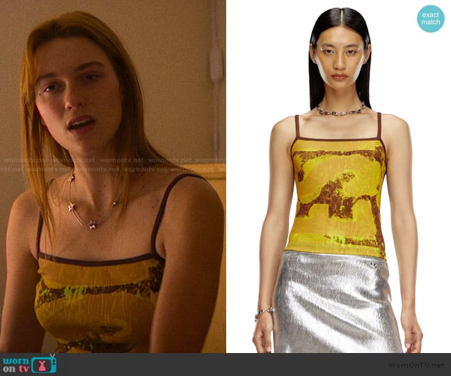 Diesel Crop Top with Rain-camo print worn by Ruthie Bender (Marley Aliah) on The Runarounds